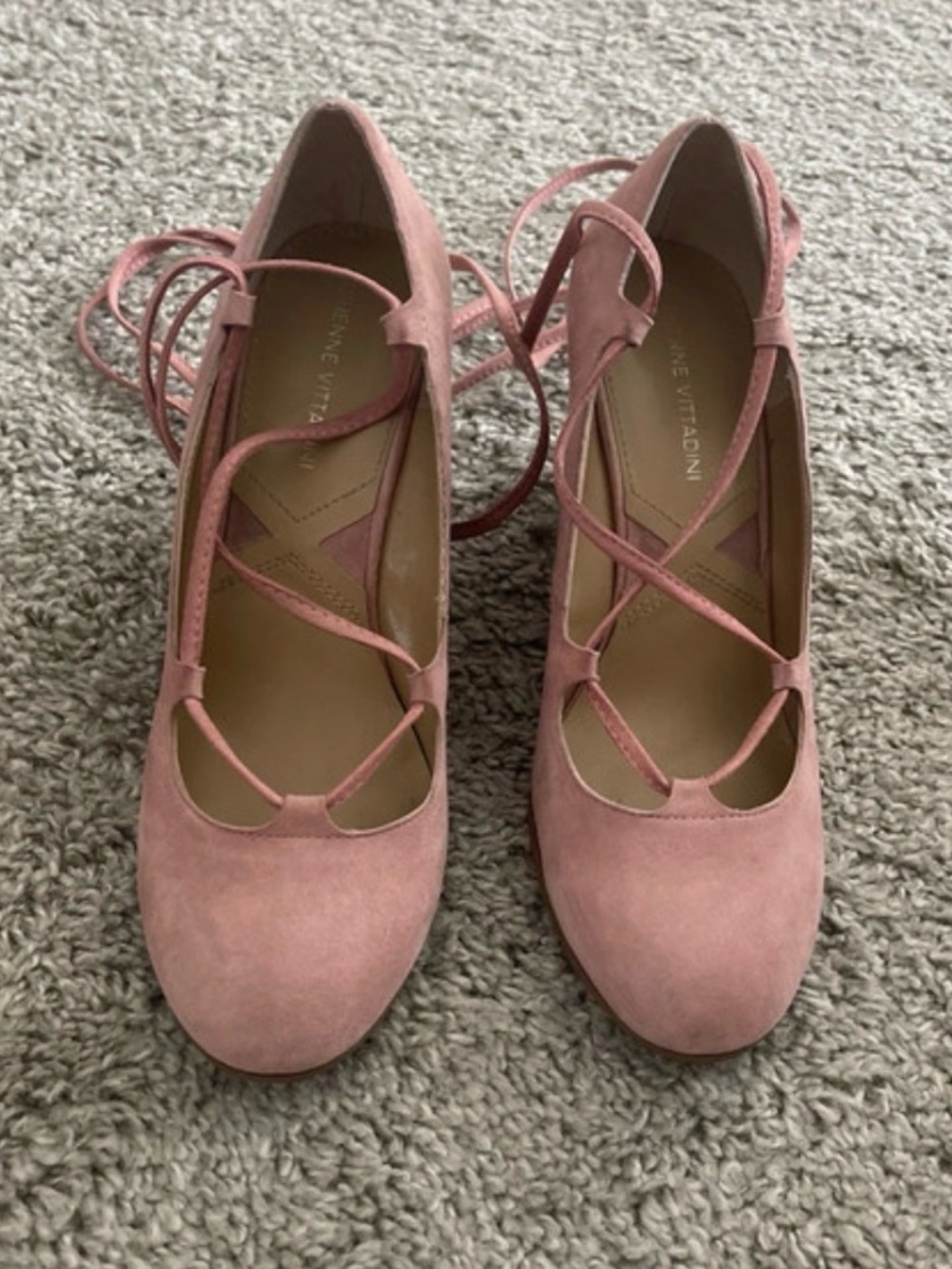 Adrienne Vittadini Dusty Pink Suede Lace-Up Wedge Pumps - Picture 2 of 4